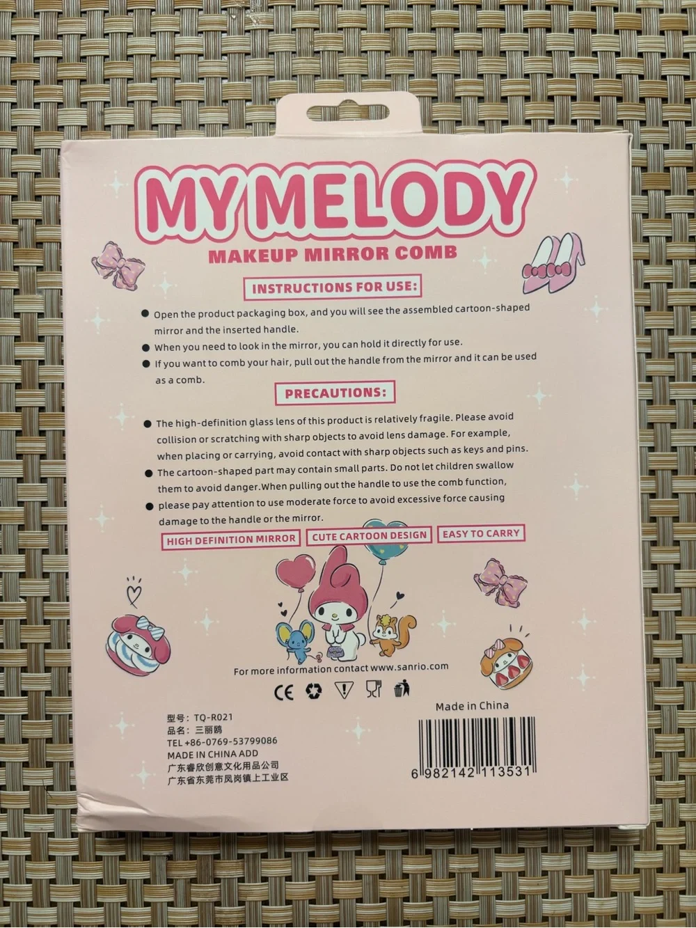 Sanrio My Melody Makeup Mirror Comb - Pink & White